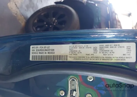 2022 Ram 2500 Big Horn 4X4 6'4 Box из США, поврежденный, VIN 3C6UR5DL9NG221339